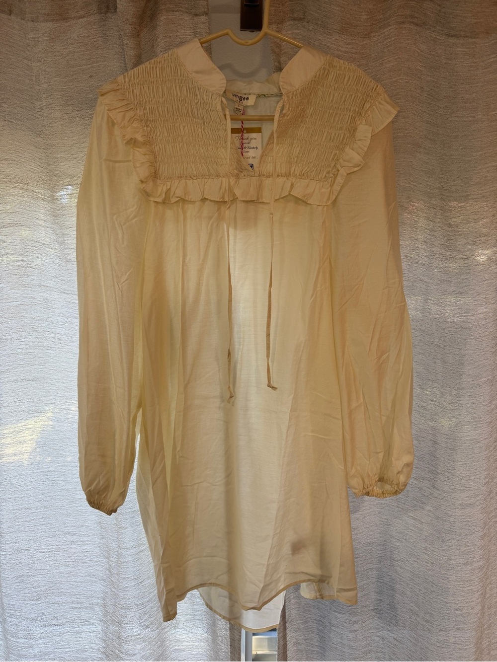 Cream Ruffled Smocked Yoke Peasant Tunic